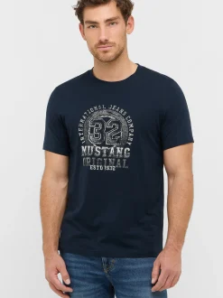 Mustang Herren T-Shirt in blau - Ausschnitt: Rundhals