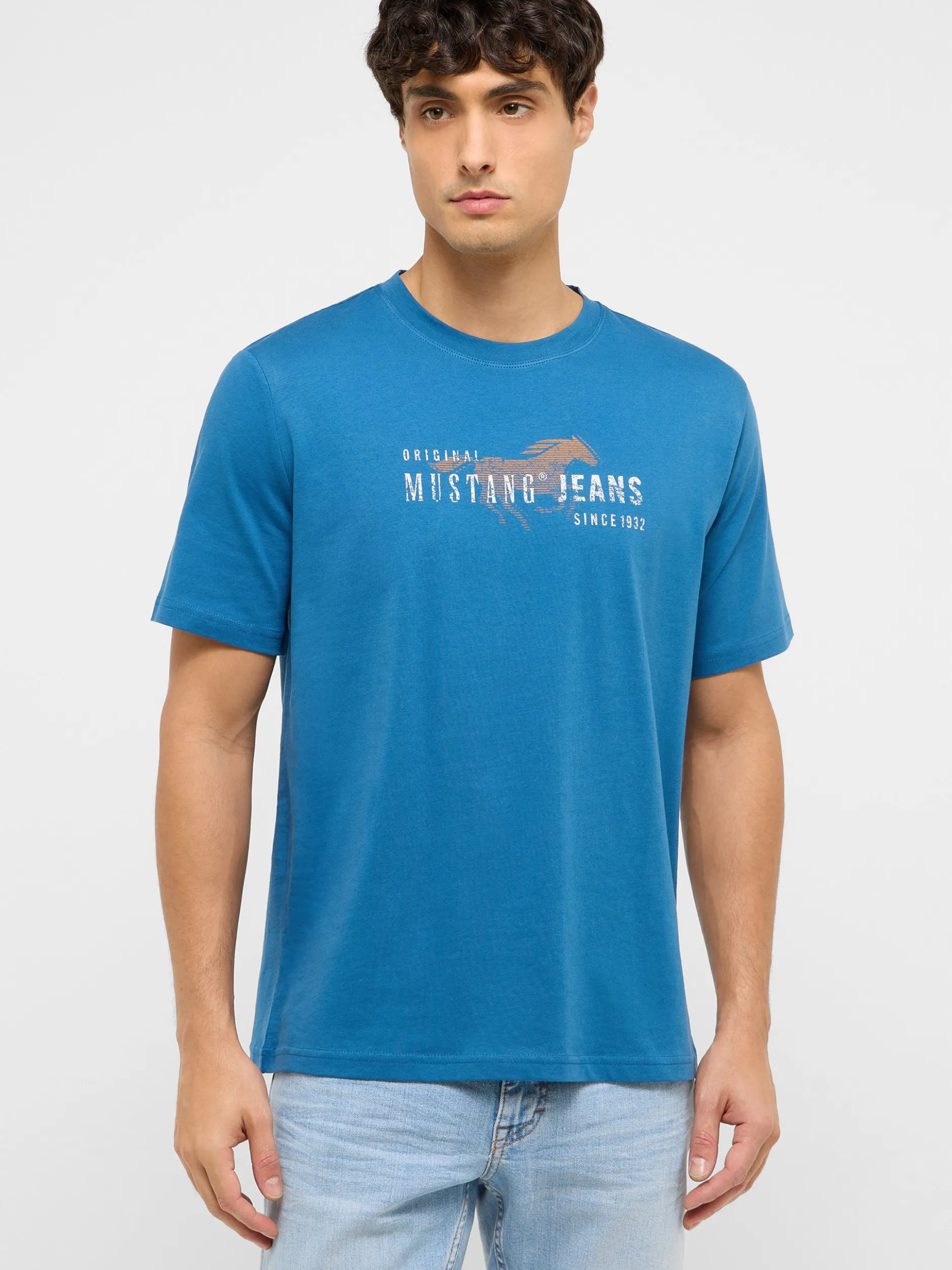 Mustang Herren T-Shirt in blau - Ausschnitt: Rundhals