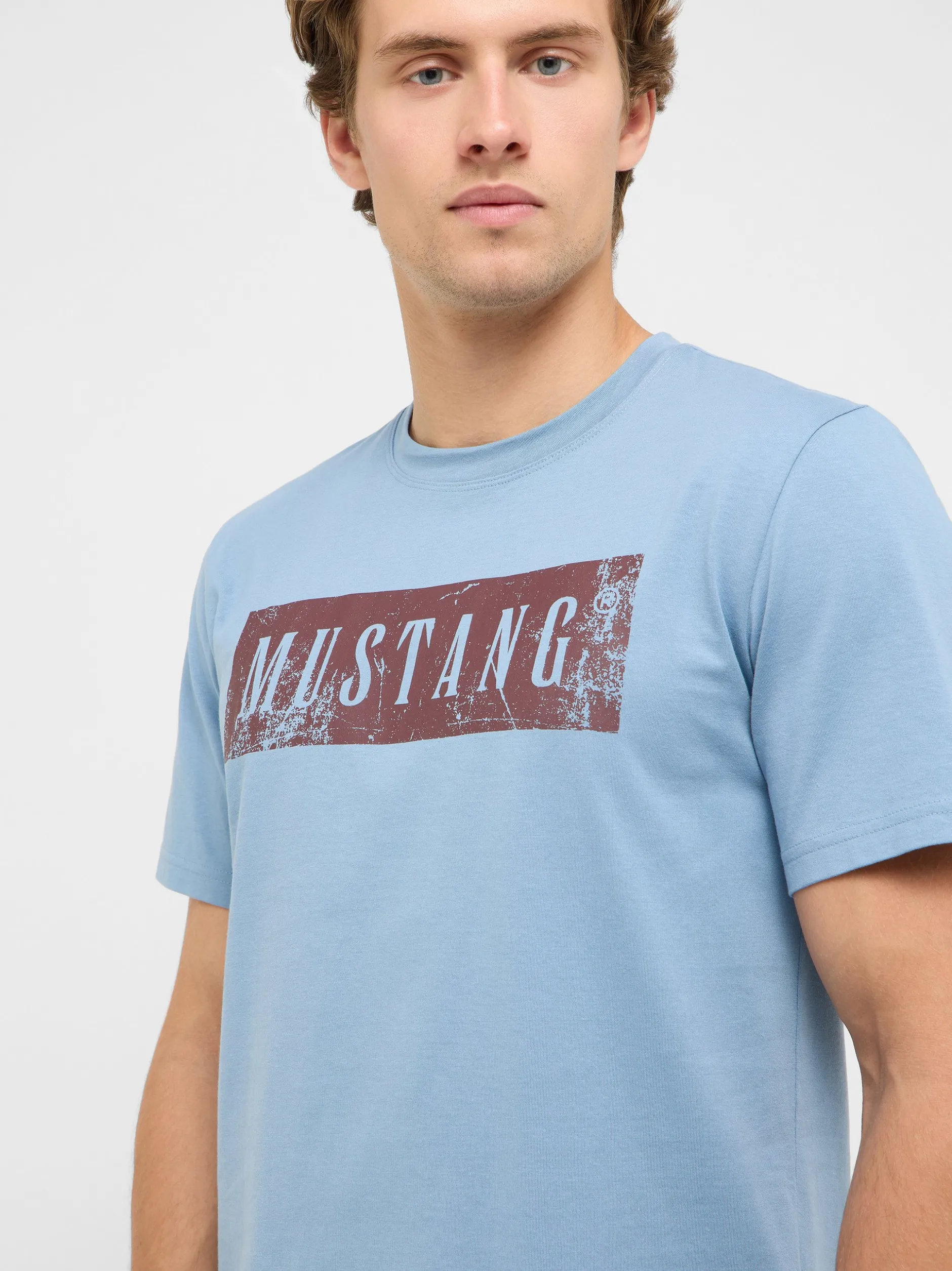 Mustang Herren T-Shirt in hellblau - Ärmel: Halbarm