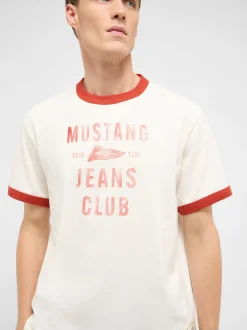Mustang Herren T-Shirt in weiß rot - Ärmel: Halbarm