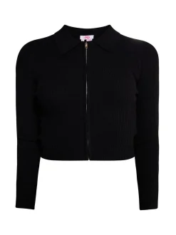MyMo Damen Cropped Strickjacke in schwarz