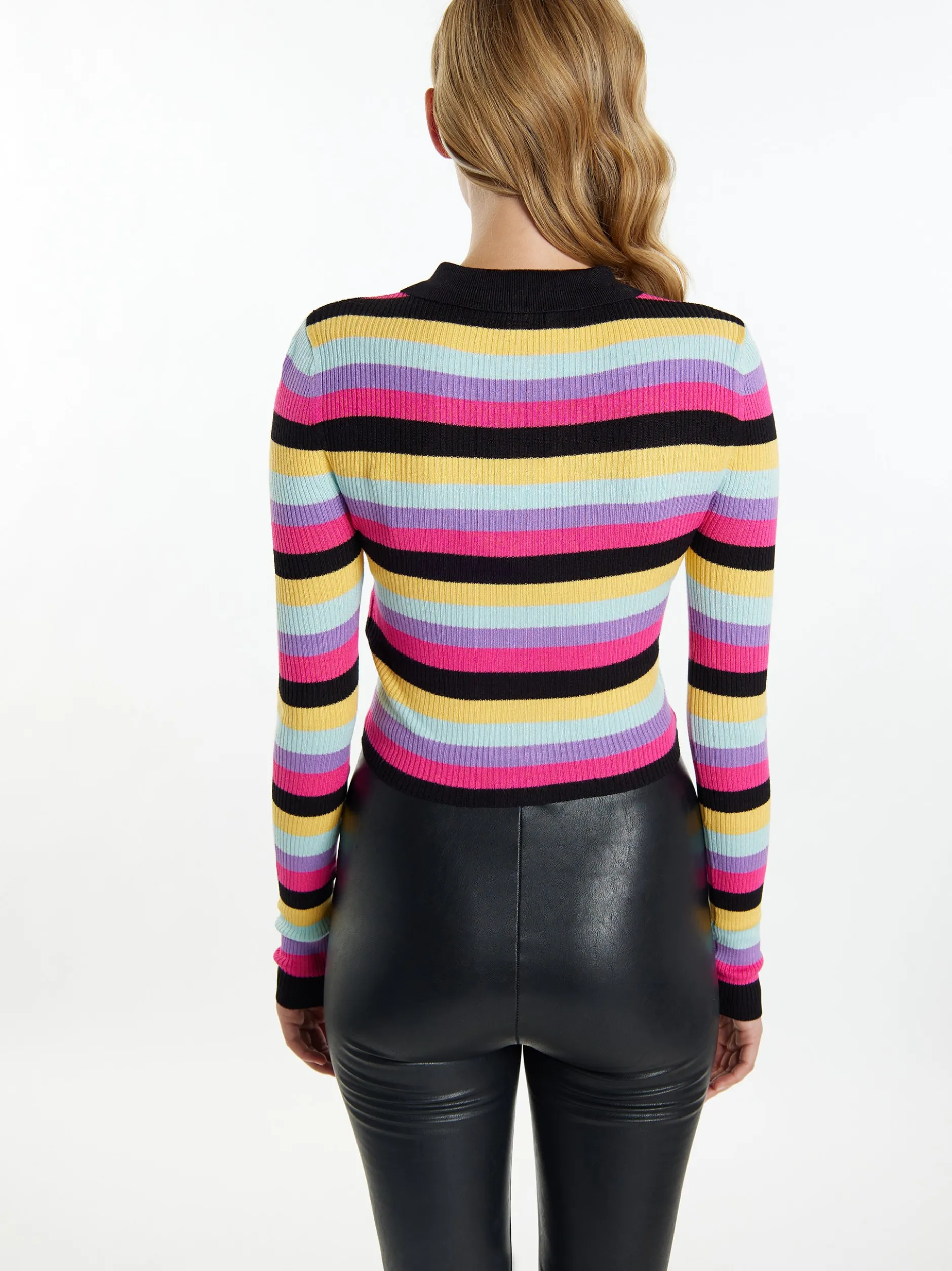 MyMo Damen Cropped Strickjacke in mehrfarbig