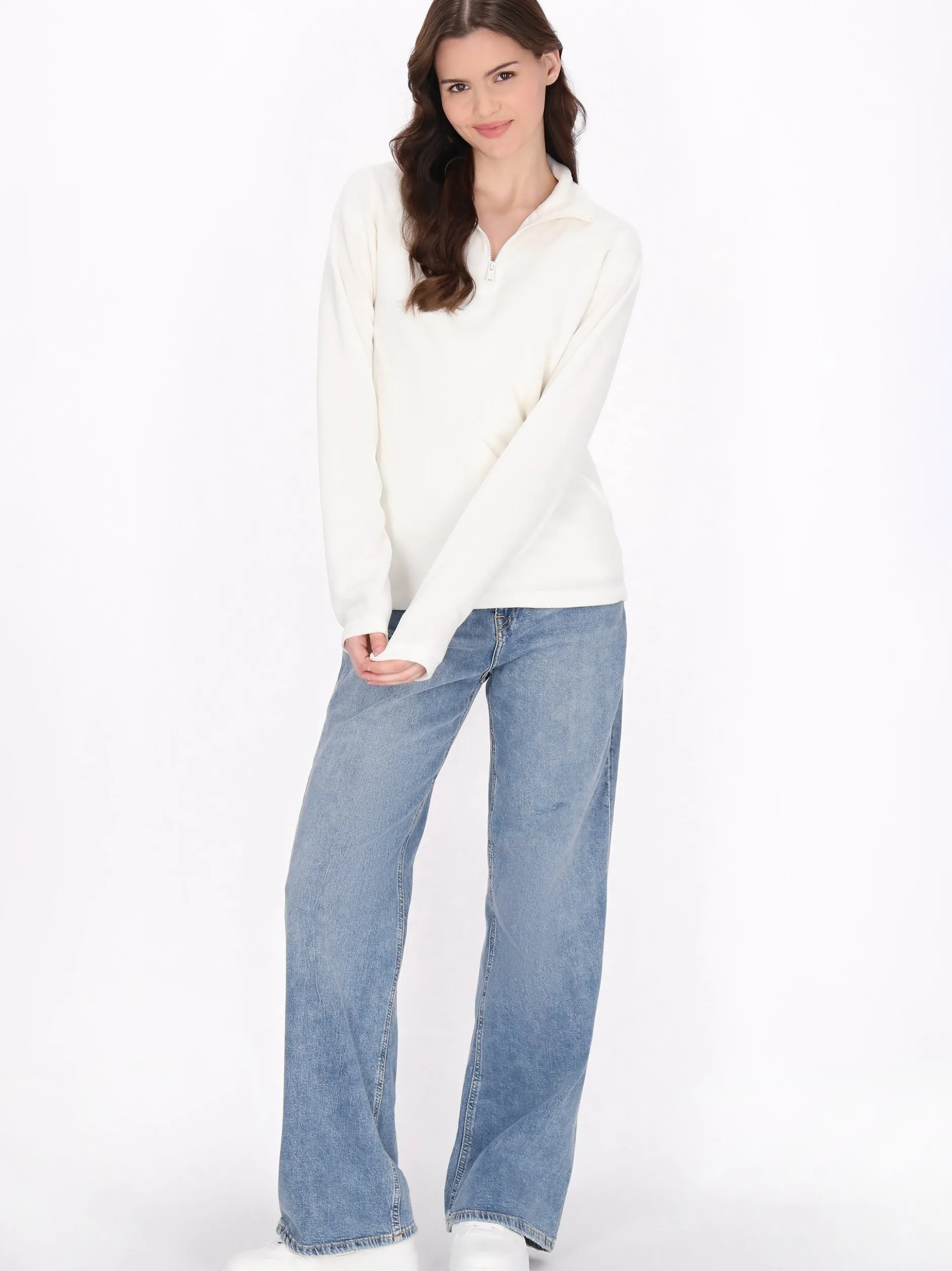 MyMo Damen Fleecepullover in ecru