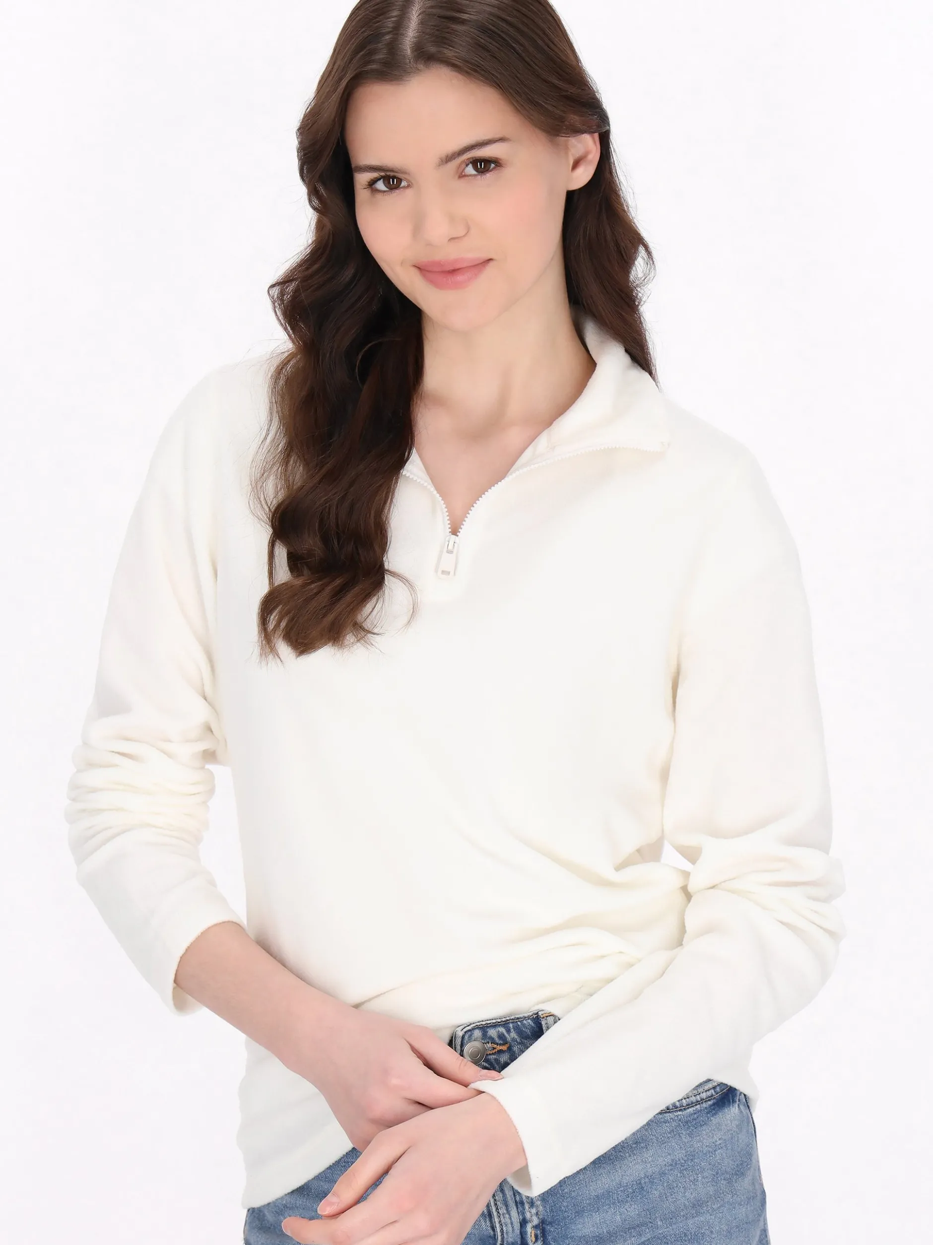 MyMo Damen Fleecepullover in ecru