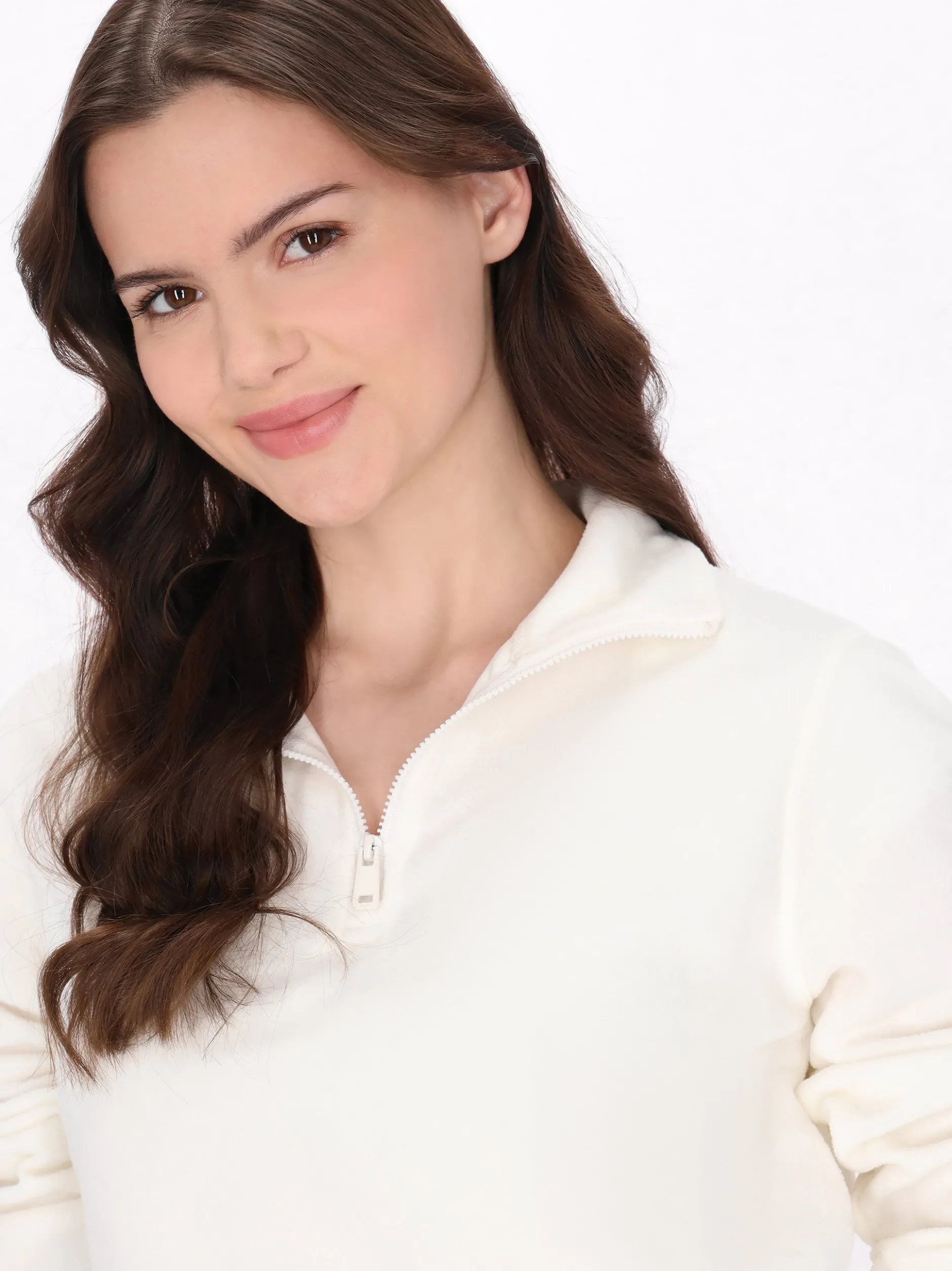 MyMo Damen Fleecepullover in ecru