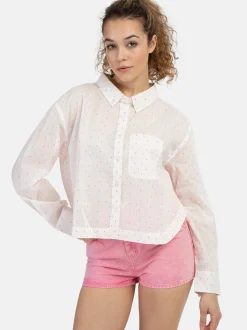 MyMo Damen Hemdbluse in weiß - Ausschnitt: ohne Kragen