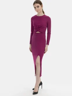 MyMo Damen Jersey-Midirock in fuchsia - Länge: mittel