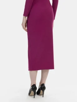 MyMo Damen Jersey-Midirock in fuchsia - Länge: mittel