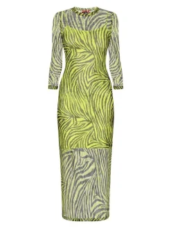 MyMo Damen Kleid in grün schwarz - Ausschnitt: Rundhals