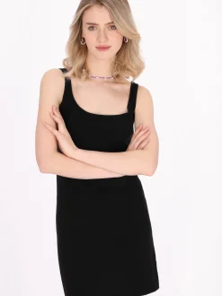 MyMo Damen Kleid in schwarz - Länge: mittel