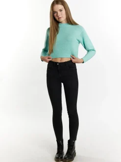 MyMo Damen Kurzer Pullover in aqua
