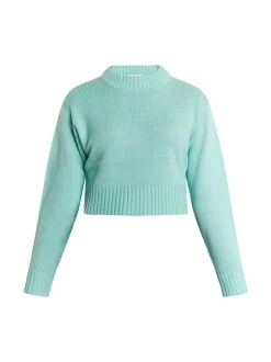 MyMo Damen Kurzer Pullover in aqua