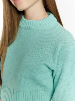 MyMo Damen Kurzer Pullover in aqua