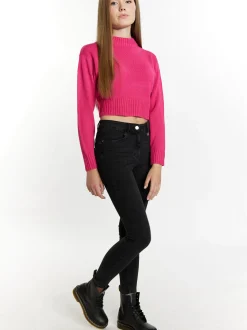 MyMo Damen Kurzer Pullover in pink