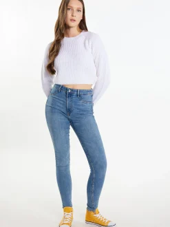 MyMo Damen Kurzer Strickpullover in ecru