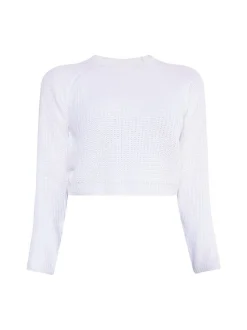 MyMo Damen Kurzer Strickpullover in ecru