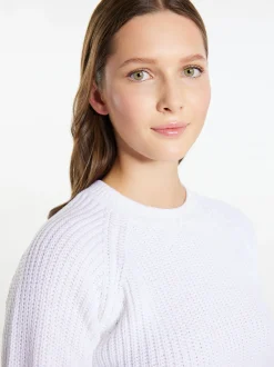 MyMo Damen Kurzer Strickpullover in ecru