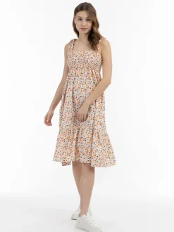 MyMo Damen Midikleid in beige mehrfarbig - Länge: mittel
