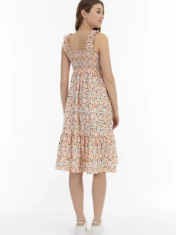 MyMo Damen Midikleid in beige mehrfarbig - Länge: mittel