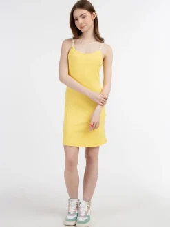 MyMo Damen Minikleid aus Rippstrick in gelb