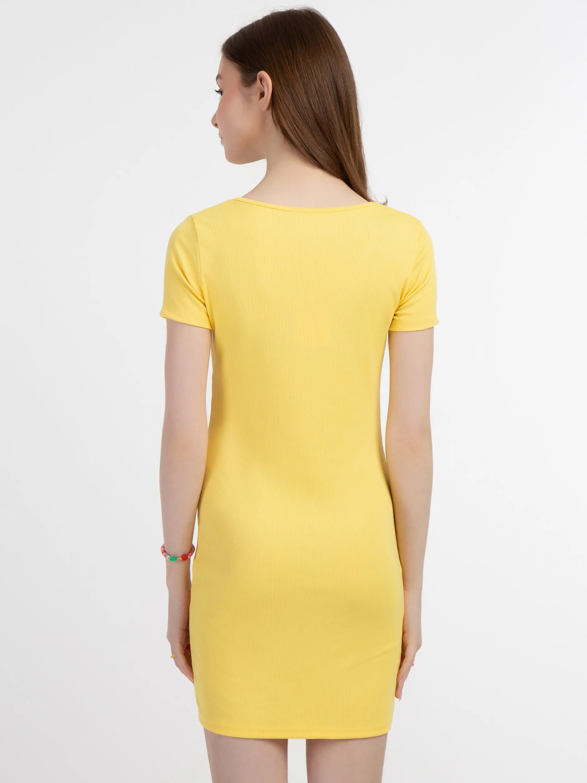 MyMo Damen Minikleid aus Rippstrick in gelb