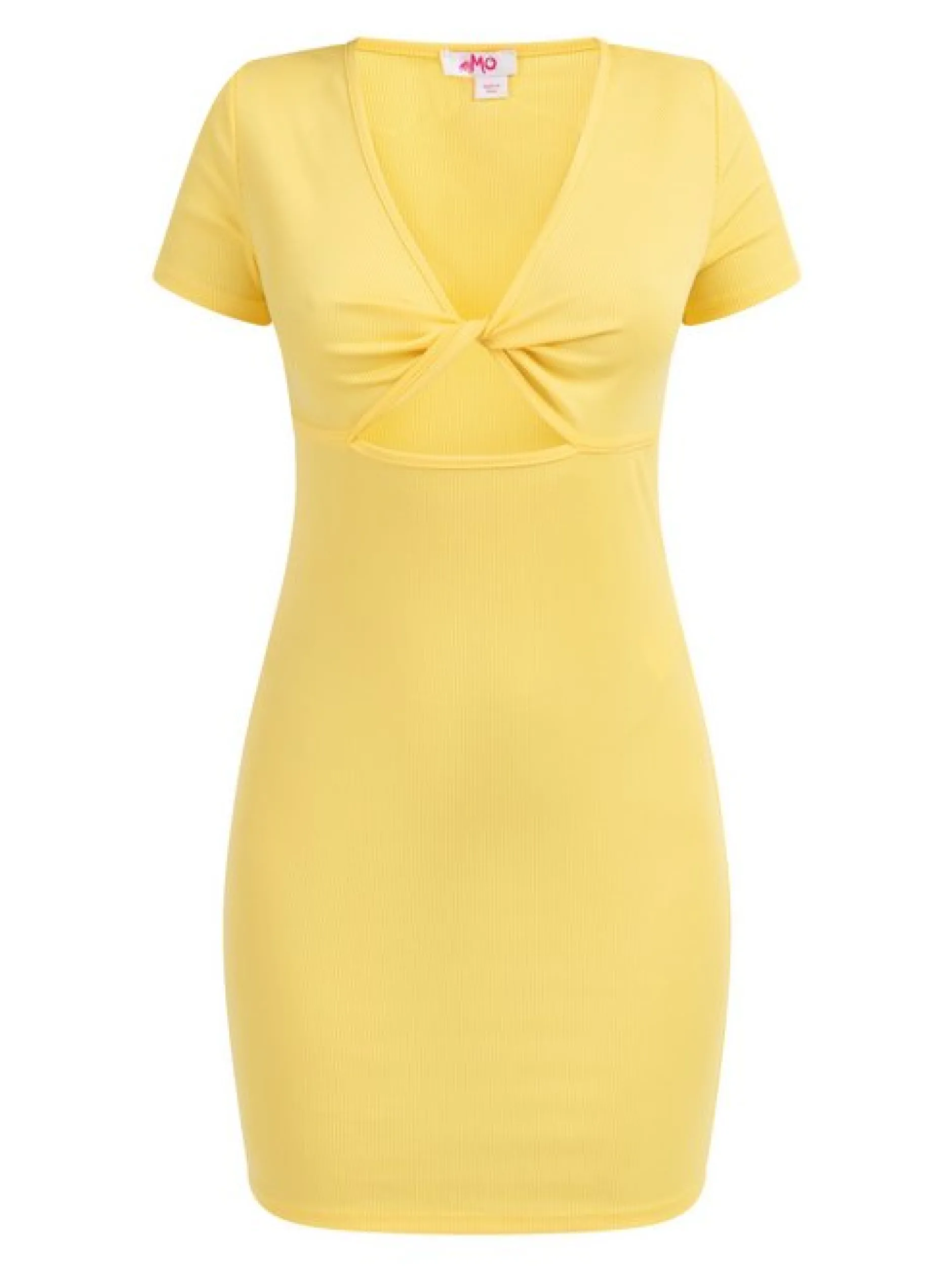 MyMo Damen Minikleid aus Rippstrick in gelb