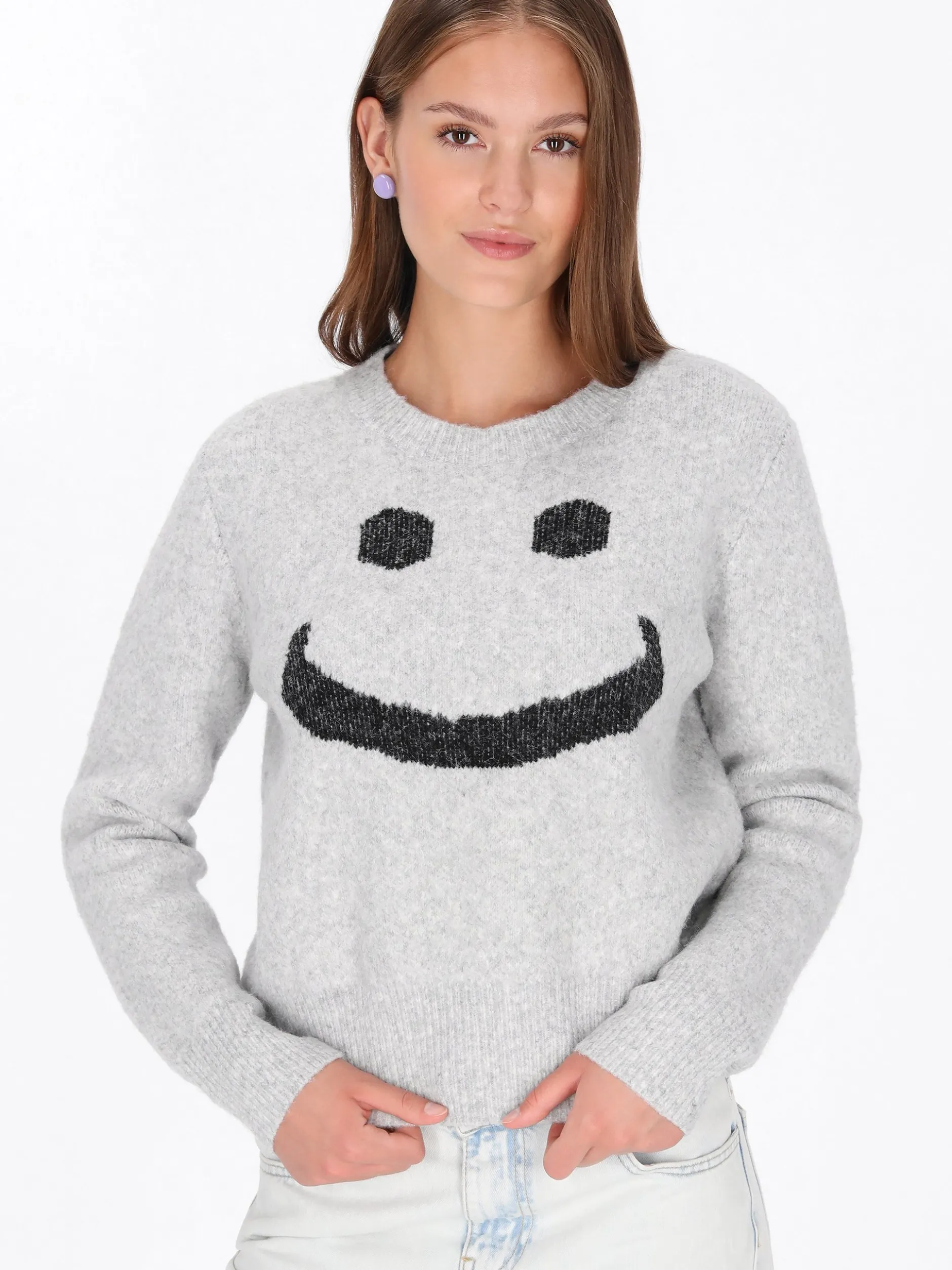 MyMo Damen Pullover in grau - Ausschnitt: Rundhals