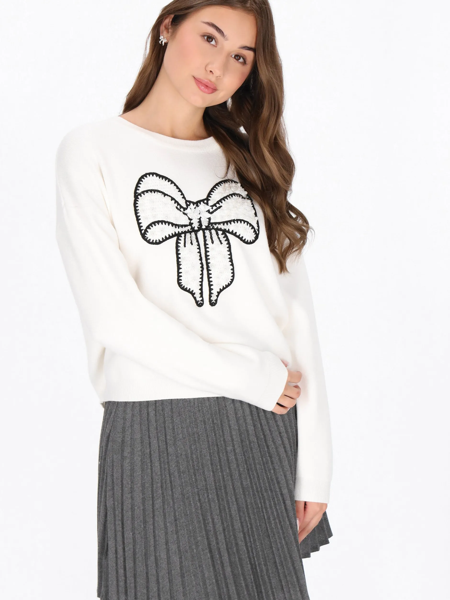 MyMo Damen Pullover in weiß - Ausschnitt: Rundhals