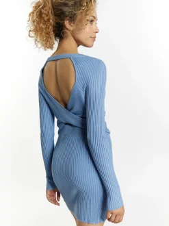 MyMo Damen Rückenfreier Pullover in blau