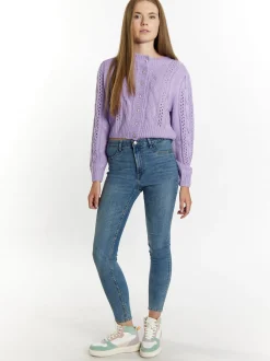 MyMo Damen Strickcardigan in lila - Ausschnitt: Rundhals