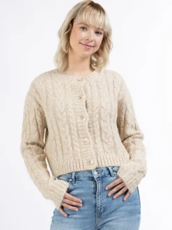 MyMo Damen Strickjacke in beige - Ausschnitt: Rundhals