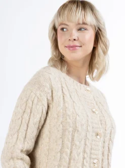 MyMo Damen Strickjacke in beige - Ausschnitt: Rundhals