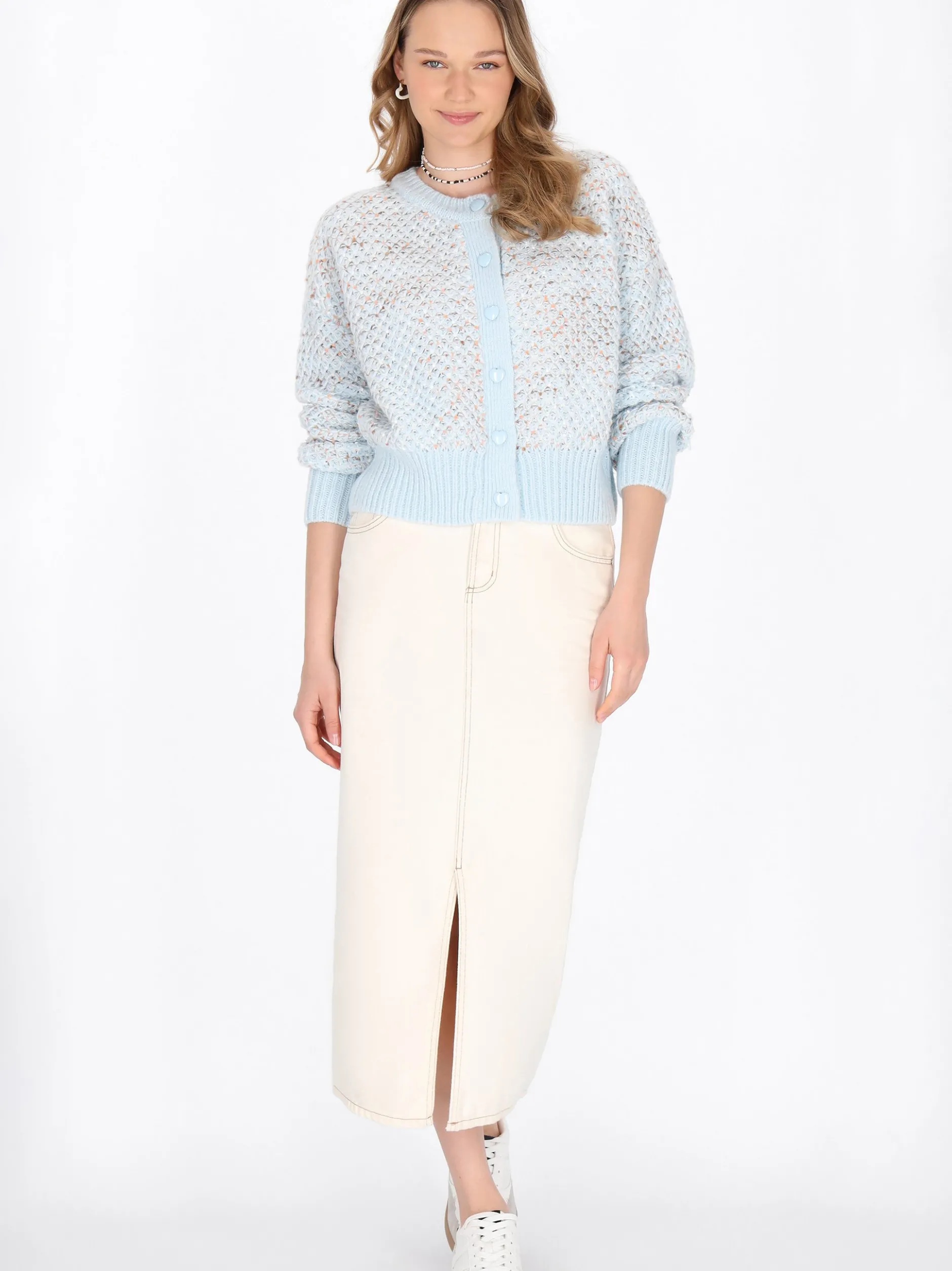 MyMo Damen Strickjacke in blau - Ausschnitt: Rundhals