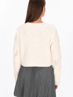MyMo Damen Strickjacke in ecru - Ausschnitt: Rundhals