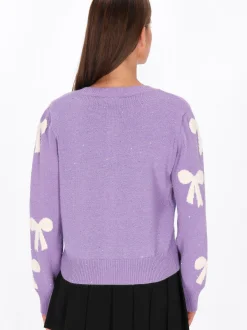 MyMo Damen Strickjacke in lila - Ausschnitt: Rundhals