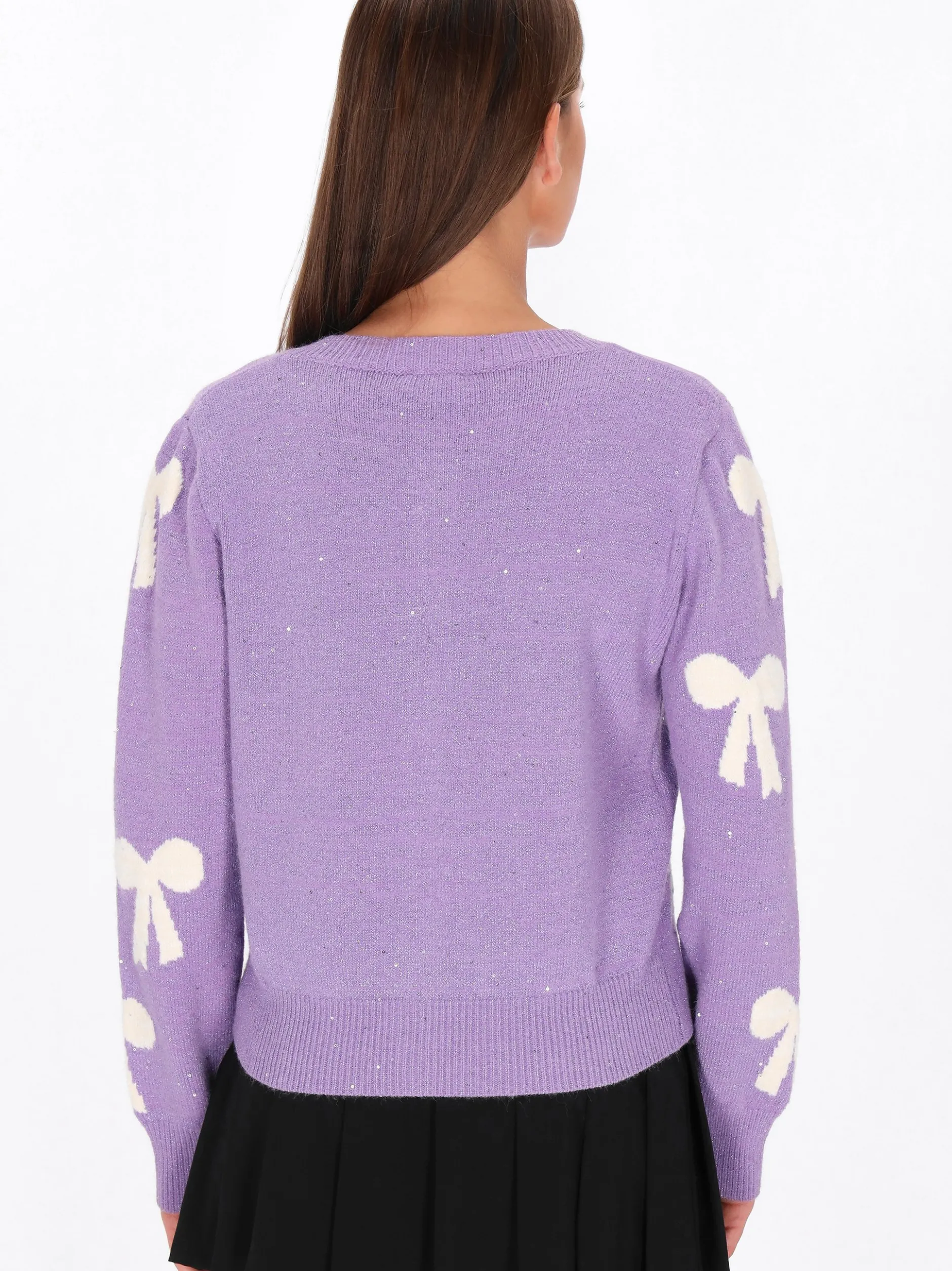 MyMo Damen Strickjacke in lila - Ausschnitt: Rundhals