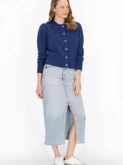 MyMo Damen Strickjacke in marine - Ausschnitt: Rundhals