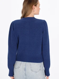 MyMo Damen Strickjacke in marine - Ausschnitt: Rundhals
