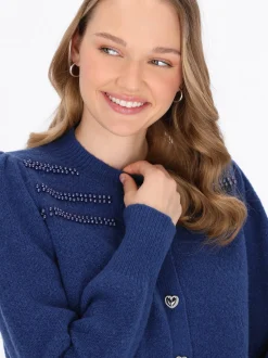 MyMo Damen Strickjacke in marine - Ausschnitt: Rundhals