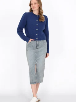 MyMo Damen Strickjacke in marine - Ausschnitt: Rundhals
