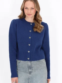 MyMo Damen Strickjacke in marine - Ausschnitt: Rundhals