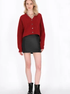 MyMo Damen Strickjacke in rot