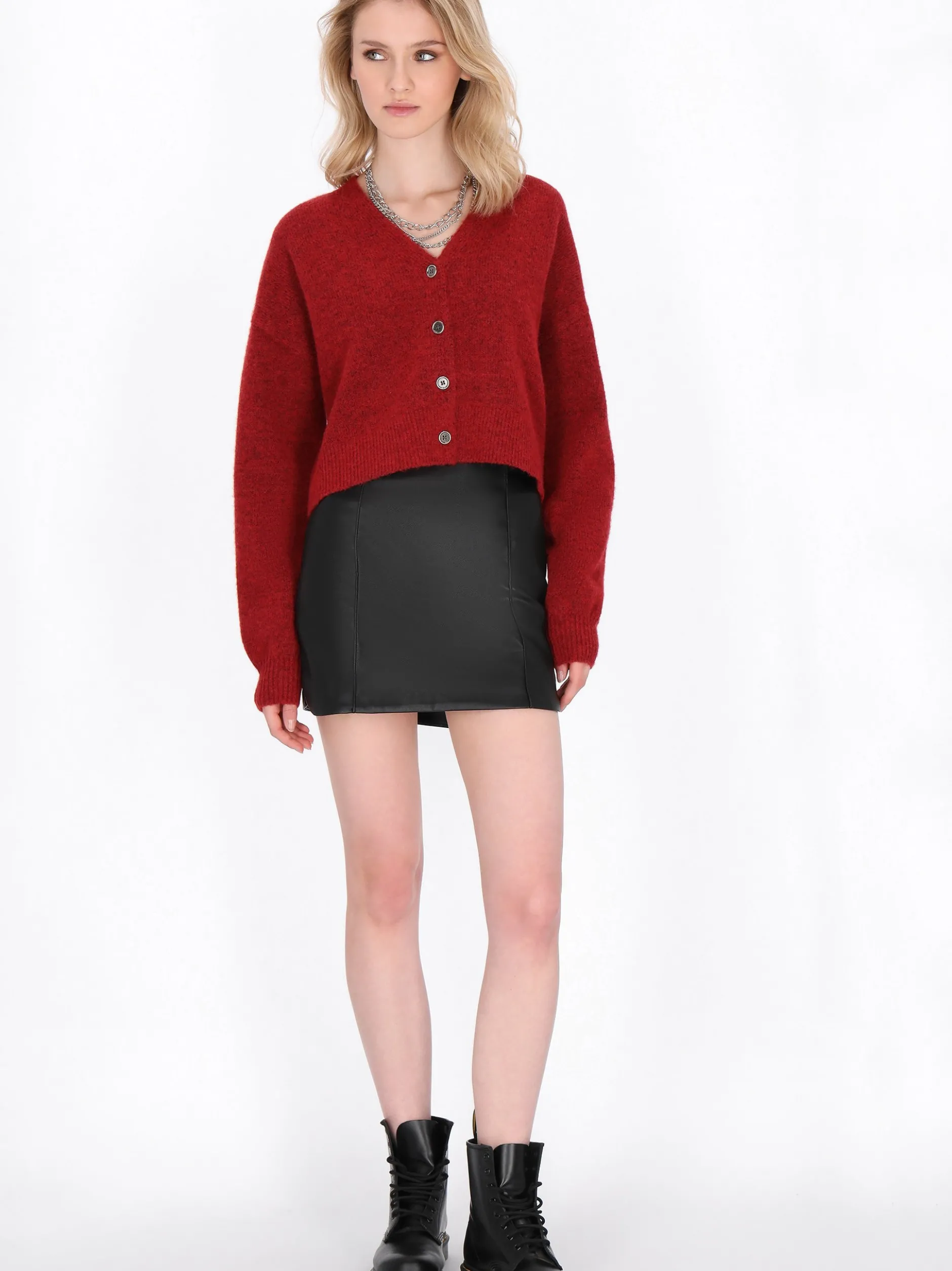 MyMo Damen Strickjacke in rot