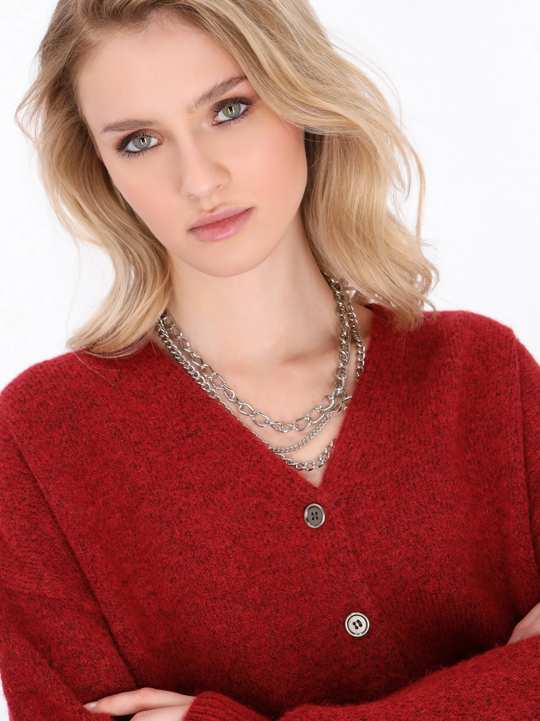 MyMo Damen Strickjacke in rot