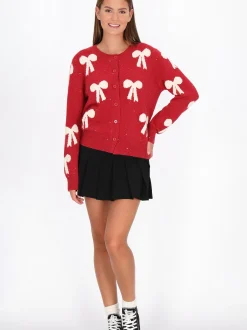 MyMo Damen Strickjacke in rot - Ausschnitt: Rundhals