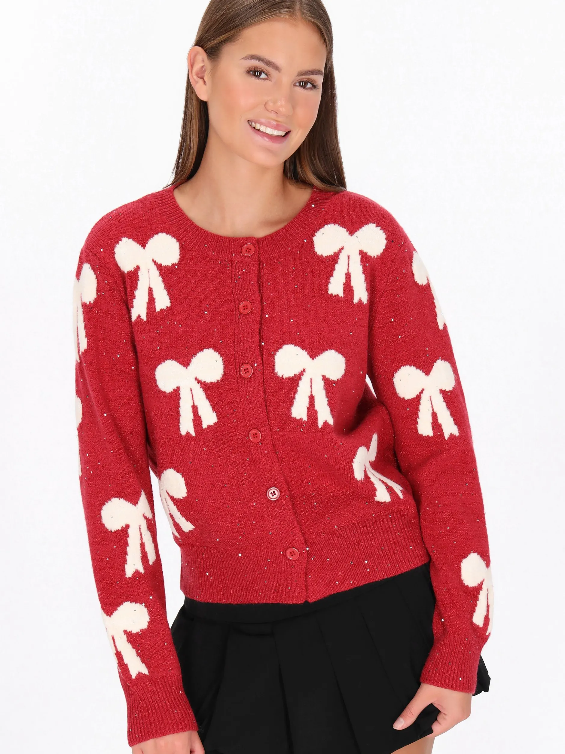 MyMo Damen Strickjacke in rot - Ausschnitt: Rundhals