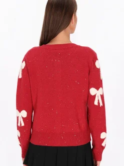 MyMo Damen Strickjacke in rot - Ausschnitt: Rundhals