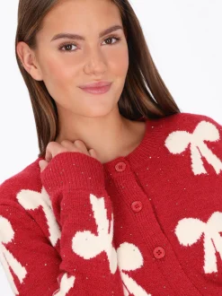 MyMo Damen Strickjacke in rot - Ausschnitt: Rundhals