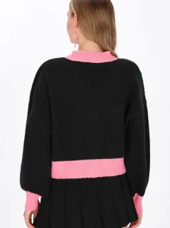 MyMo Damen Strickjacke in schwarz - Ausschnitt: Rundhals