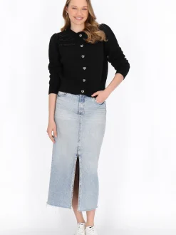 MyMo Damen Strickjacke in schwarz - Ausschnitt: Rundhals